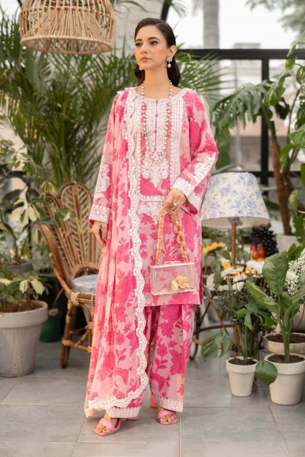 Maria B Lawn BOS-004 Unstitched 3PC Summer Collection 2025 | Print With Embroidered Patch