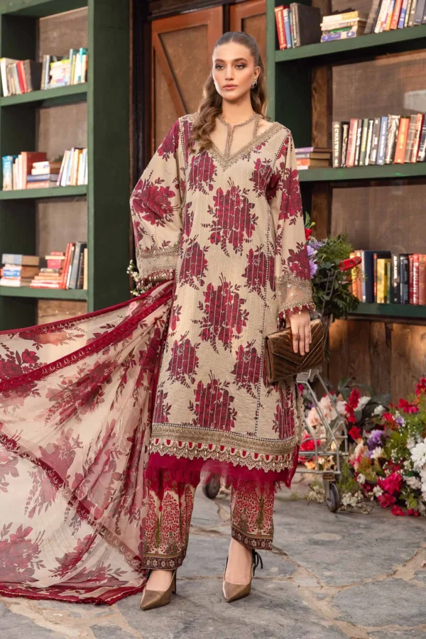 Maria B Lawn BOS-002 Unstitched 3PC Summer Collection 2025 | Print With Embroidered Patch
