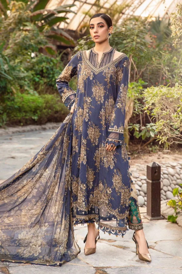 Maria B Lawn BOS-003 Unstitched 3PC Summer Collection 2025 | Print With Embroidered Patch