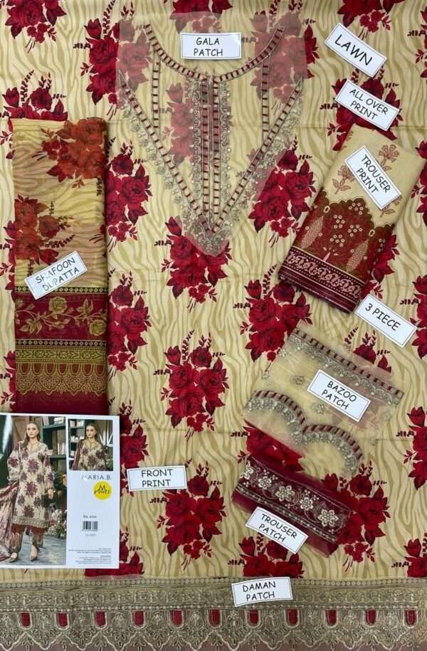 Maria B Lawn BOS-002 Unstitched 3PC Summer Collection 2025 | Print With Embroidered Patch - Image 2