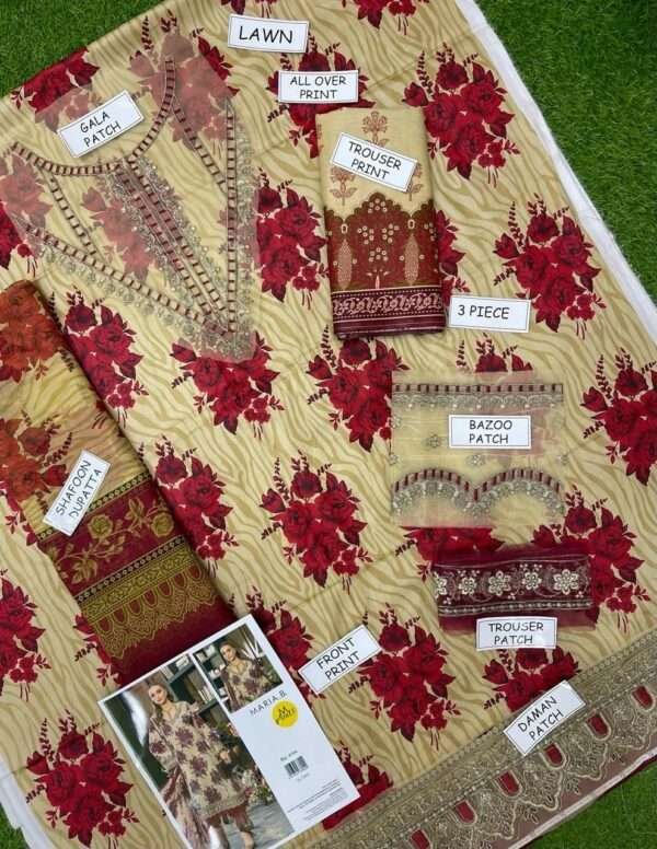 Maria B Lawn BOS-002 Unstitched 3PC Summer Collection 2025 | Print With Embroidered Patch - Image 3