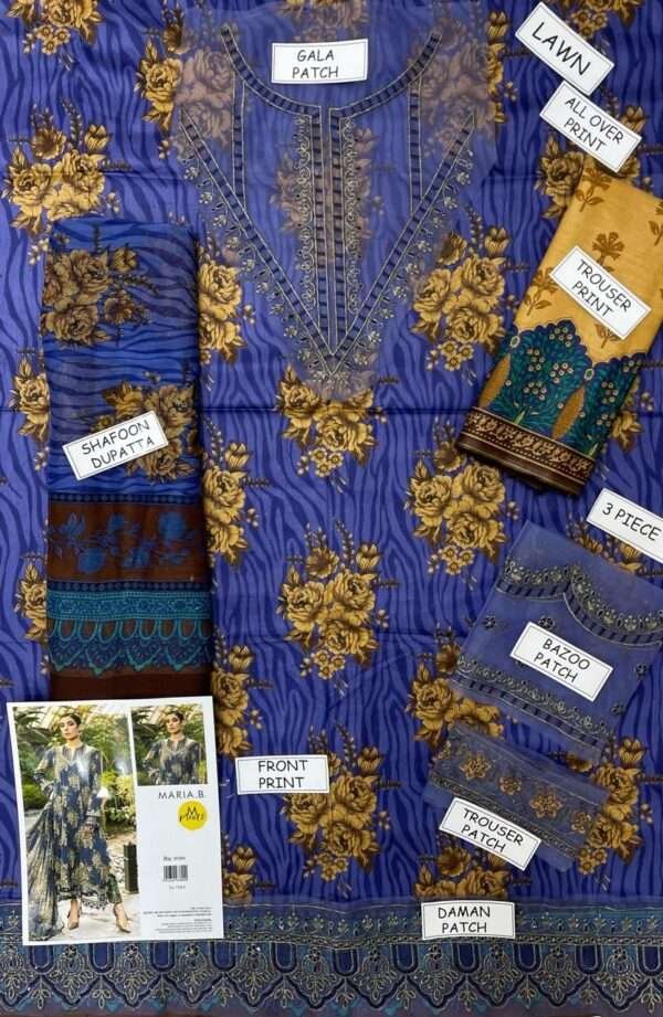Maria B Lawn BOS-003 Unstitched 3PC Summer Collection 2025 | Print With Embroidered Patch - Image 3