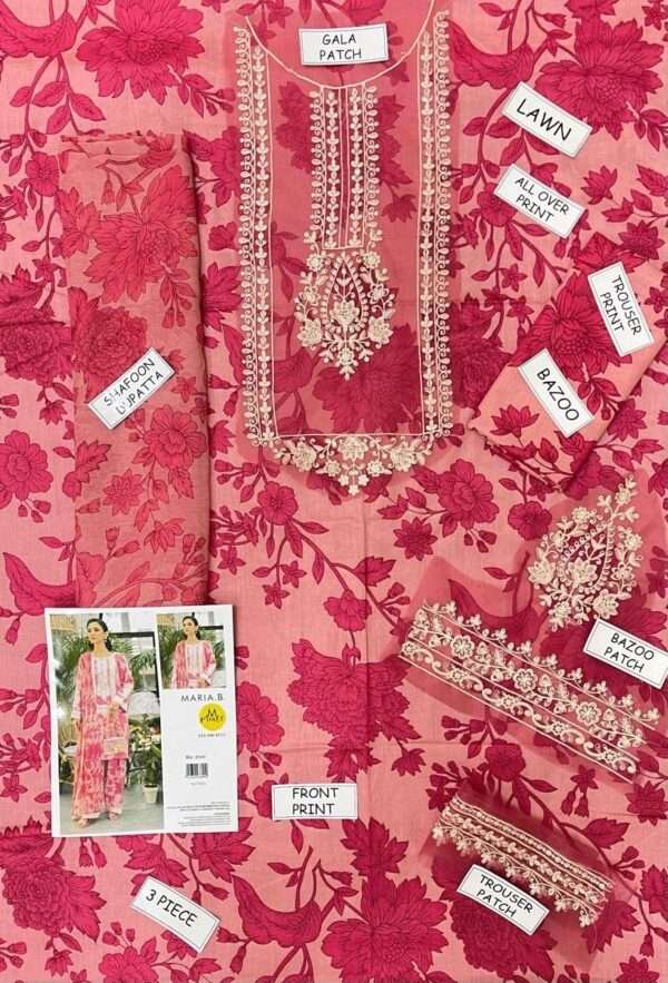 Maria B Lawn BOS-004 Unstitched 3PC Summer Collection 2025 | Print With Embroidered Patch - Image 2